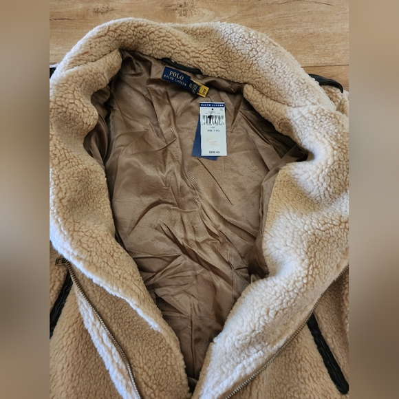 $398 NWT POLO RALPH LAUREN Women's XXL Moto Sherpa Fleece Jacket Leather Trim - Picture 13 of 13